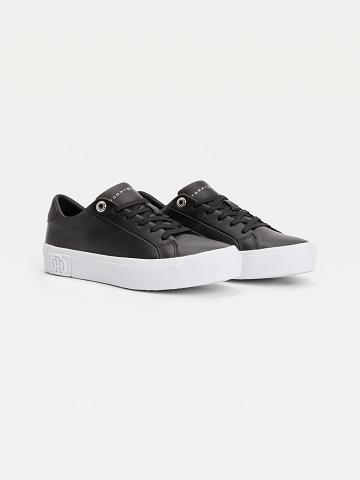 Női Tommy Hilfiger Bőr Creeper Sneaker Fekete | HU 632TCE